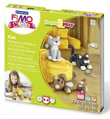 Gyurma készlet, 4x42 g, égethető, FIMO "Kids Form & Play", cicák